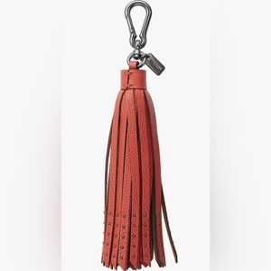 Coach Long Tassel Bag Charm Keychain in Red Leather